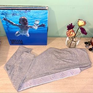 Gray Adidas Leggings with Tape Logo on One Side